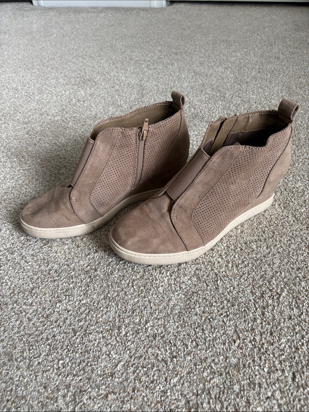a new day Taupe Suede Perforated Wedge Sneaker